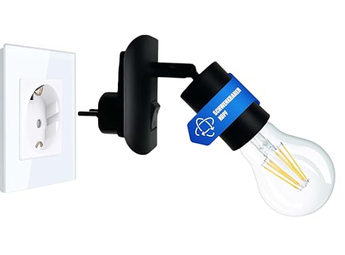 Trango LED Steckerleuchte 11-059 inkl. 1x 8 Watt 3000K warmweiß E27 LED Leuchtmittel in Schwarz matt *ANNA* Wandleuchte, Leselampe, Küchenlampe, Nachtlicht, Wandlampe, Küchenlampe, Steckerlampe von Trango