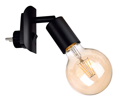 Trango LED Steckerleuchte 11-059A inkl. 1x 4 Watt 2500K Gold warmweiß LED Leuchtmittel in Schwarz matt *ANNA* Wandleuchte, Leselampe, Küchenlampe, Nachtlicht, Wandlampe, Küchenlampe, Steckerlampe von Trango