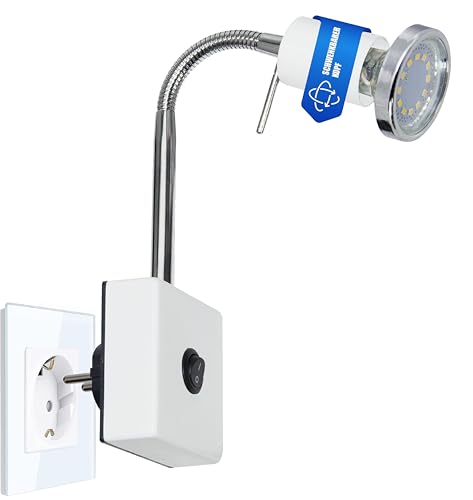 Trango 1er Pack 2607W LED Steckerleuchte *SKY* Nachtlicht Küchen Steckerlicht in Weiß inkl. 1x 3000K warmweiß LED Leuchtmittel & ON/OFF Schalter Wandlampe, Küchen Steckerlampe von Trango