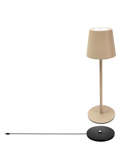 Trango LED Tischlampe kabellos Beige Akku Aufladbar 2017-03CC inkl. USB-C Ladestation Touch stufenlos dimmbar 3 Watt 2700K warmweiß IP44 Tischleuchte für Schlafzimmer Garten Restaurant Bar Terrasse von Trango