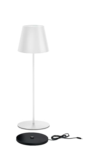 Trango LED Tischlampe kabellos weiß Akku Aufladbar 2017-03WC inkl. USB-C Ladestation Touch stufenlos dimmbar 3 Watt 2700K warmweiß IP44 Tischleuchte für Schlafzimmer Garten Restaurant Bar Terrasse von Trango