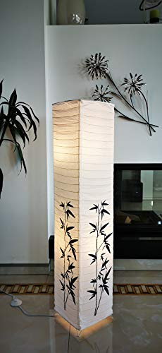 Trango 1216 Modern Design Stehlampe *KOREA* Reispapier Lampe in Eckig mit Bambus Dekor, Stehleuchte 125cm Hoch, Wohnzimmer Deko Lampe, Stehlampe mit Lampenschirm incl. 2x E14 Lampenfassung von Trango