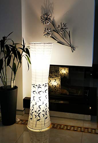 Trango 1217 Design Stehlampe Reispapier Lampe mit Bambus Motiv Dekor *PEKING* Stehleuchte 125cm Hoch, Wohnzimmer Deko Lampe, Stehlampe mit Lampenschirm inkl. 2x E14 Lampenfassung ohne Leuchtmittel von Trango