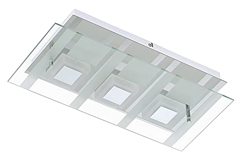 Trango modern Design 3 Flammen LED-Deckenleuchte 3568-038 *LAVA* Deckenlampe 3x 5 Watt LED Modul 3000K warmweiß – Chrom Deckenstrahler mit 3x Acryl & Glaslampenschirm Flurlampe – Badlampe – Wandlampe von Trango