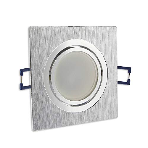 10x LED Einbaustrahler Set eckig - silber gebürstet 5 Watt neutralweiß dimmbar 230V flach (30mm Tiefe) - Einbauleuchte schwenkbar Ø 68mm Bohrloch - Einbau-Spot Decken-Strahler von Trano