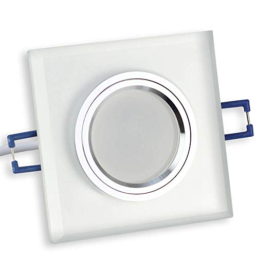 10x LED Einbaustrahler Set matt-eckig aus Glas 5 Watt warmweiß 12V - MR16 Einbauleuchten Ø 75mm Bohrloch - Einbau-Spot Decken-Strahler Deckeneinbaustrahler Deckenspot Deckeneinbauleuchte von Trano