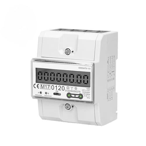 3-Phasen-Stromzähler weiß mit Display mit 1000 IMP/KWH - Energiekosten-Messer um Stromverbrauch zu bestimmen - Messgerät für Verbrauch von Strom für DIN-Schiene von Trano