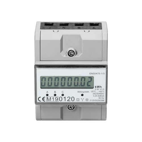 3-Phasen-Stromzähler weiß mit Display mit 800 IMP/KWH - Energiekosten-Messer um Stromverbrauch zu bestimmen - Messgerät für Verbrauch von Strom für DIN-Schiene von Trano