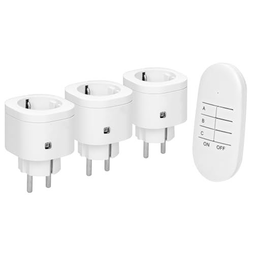 Funksteckdosen Set mit Fernbedienung - 3er Set, Funkschalter Schuko Typ F, 230V~ 50Hz, 3000W Max., IP20, 30 m Reichweite - Kabellose Steckdosenschalter für Zuhause & Büro, Weiß von Trano