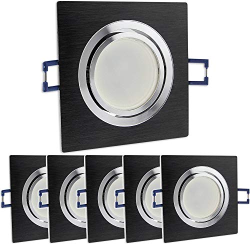 6x LED Einbaustrahler Set eckig - schwarz 5 Watt neutralweiß dimmbar 230V flach (30mm Tiefe) - Leuchte schwenkbar 68mm - Einbau-Spot Decken-Strahler von Trano