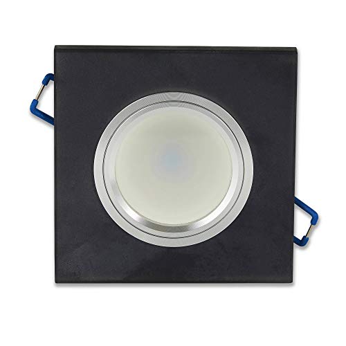 6x LED Einbaustrahler Set eckig schwarz matt 5 Watt neutralweiß 12V - MR16 Einbau-spot aus Glas Deckenleuchte Decke-strahler - Einbauleuchte 75mm Bohrloch Einbau-lampe Deckenspot von Trano
