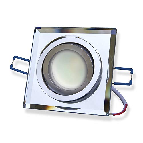 6x LED Einbaustrahler Set eckig - transparent 5 Watt warmweiß 230V dimmbar, super flach und schwenkbar - Glas Ø75-80mm Bohrloch Spot Decken-Strahler Deckeneinbaustrahler Deckenspot von Trano