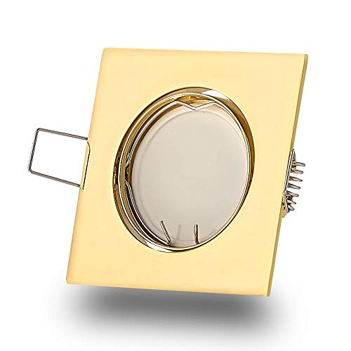 6x LED Einbaustrahler Set gold eckig 5 Watt kaltweiß 230V flach - GU10 Einbauleuchte schwenkbar - 75mm Bohrloch Einbau-Spot Decken-Strahler von Trano