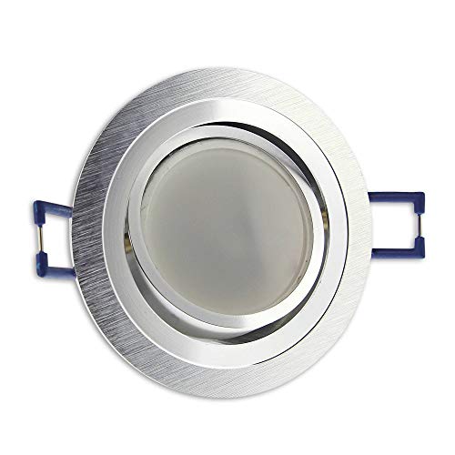 6x LED Einbaustrahler Set rund - silber gebürstet 5 Watt warmweiß dimmbar 230V flach (30mm Tiefe) - Einbauleuchte schwenkbar Ø 68mm Bohrloch - Einbau-Spot Decken-Strahler von Trano