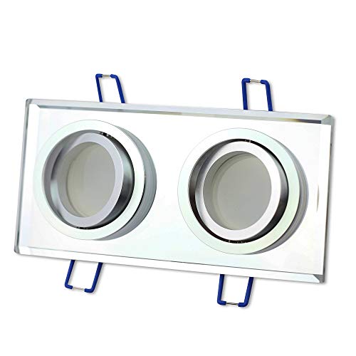 Einbaurahmen aus Glas transparent - gespiegelt eckig zweifach für GU10 und MR16 - Rahmen schwenkbar Bohrloch 155-70mm - für LED und Halogen Leuchtmittel - Einbaustrahler von Trano