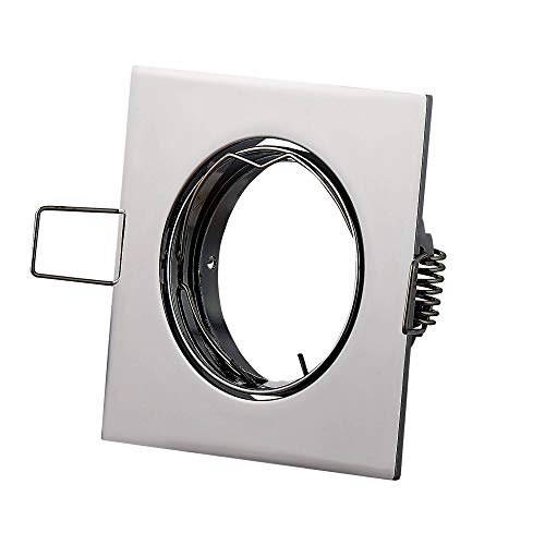 Einbaurahmen für Einbaustrahler chrom eckig schwenkbar aus Aluminium - Rahmen geeignet für GU10 MR16 LED und Halogen-Leuchtmittel - 72-75mm Bohrloch Gehäuse Einbau-Spot von Trano