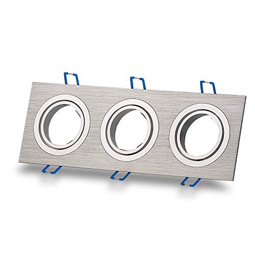 Einbaustrahler Rahmen 3-flammig eckig Edelstahl gebürstet schwenkbar flach - für LED und Halogen Leuchtmittel - Einbau-Spot Strahler Einbauleuchte GU10 MR16 von Trano