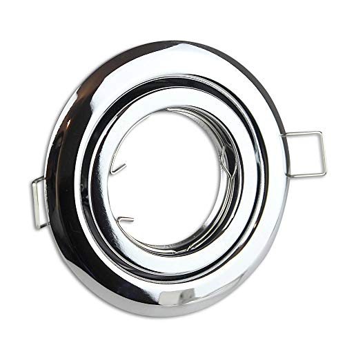 Einbaustrahler Rahmen chrom rund schwenkbar super flach - Einbaurahmen für GU10 MR16 Leuchtmittel - Ø80-85mm Bohrloch Einbau-Spot Strahler Einbauleuchte von Trano