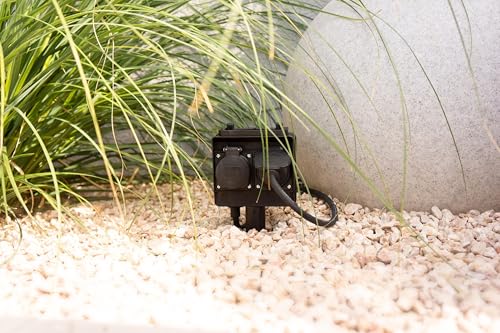 Gartensteckdose 4-Fach Erdspieß 3m Kabel - Garten-Steckdose Außensteckdose Stromverteiler 4 Steckplätzen - IP44 Terrasse Außenbereich Spritzwassergeschützt von Trano