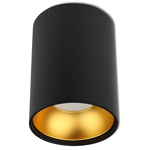 LED Aufbauleuchte rund Schwarz-gold 1,2 Watt kaltweiß GU10 230V - 110x85mm Aufbaustrahler aus Aluminium - Aufbau Downlight Deckenlampe Loft Aufbau-Spot Decken-Strahler von Trano