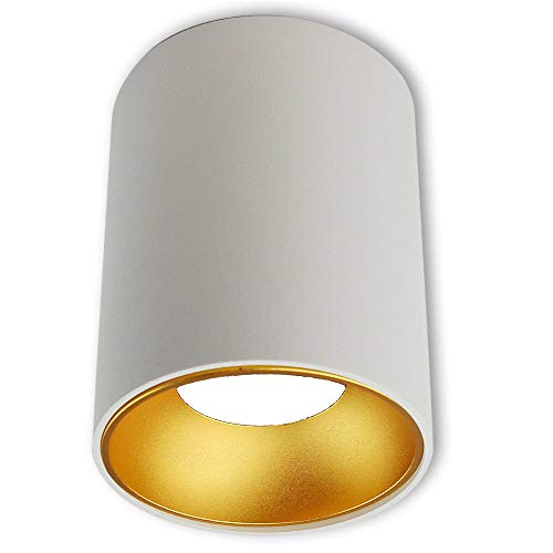 LED Aufbauleuchte rund Weiß-gold 3 Watt kaltweiß GU10 230V - 110x85mm Aufbaustrahler aus Aluminium - Aufbau Downlight Deckenlampe Loft Aufbau-Spot Decken-Strahler von Trano