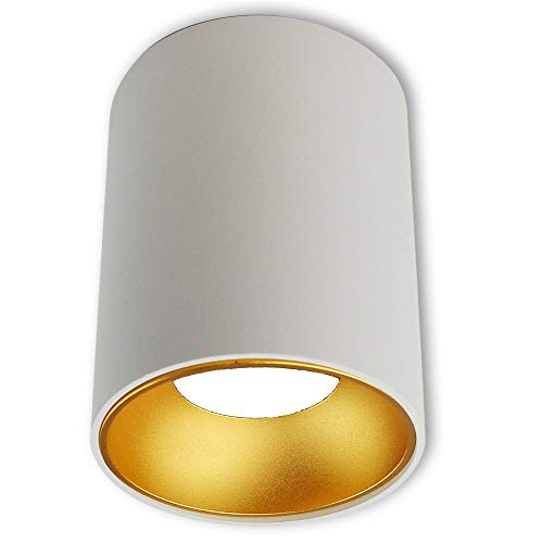 LED Aufbauleuchte rund Weiß-gold 7 Watt kaltweiß GU10 230V - 110x85mm Aufbaustrahler aus Aluminium - Aufbau Downlight Deckenlampe Loft Aufbau-Spot Decken-Strahler von Trano