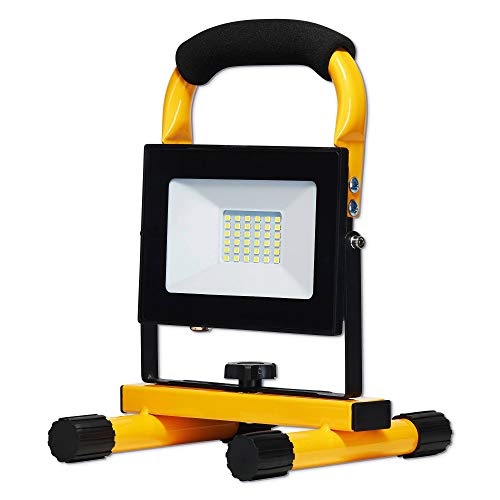LED Bau-Strahler 30W mit 3m Kabel - IP65 Arbeitsscheinwerfer mit gelbem Stangestell - Baulampe für Innen und Außen Bauscheinwerfer von Trano