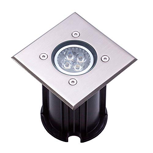 LED Bodeneinbaustrahler 7 Watt warmweiß IP65 eckig aus Edelstahl, flach und trittfest - GU10 230V als Bodenstrahler - Bodeneinbauleuchte Bodenleuchte Gartenstrahler von Trano