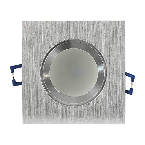 Trano LED Einbau-Strahler IP44 eckig silber gebürstet 9 Watt neutralweiß für Bad und Außen - GU10 Einbau-Leuchte 230V Ø70mm Bohrloch - Sauna Dusche Dach-Überstand von Trano