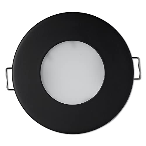 Trano LED Einbaustrahler 5 Watt kaltweiß schwarz rund IP44 GU10 230V - Einbauleuchte 57mm Bohrloch für Bad Außen als Deckenleuchte Decken-Strahler - Einbauspot Einbau-Lampe von Trano