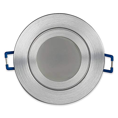 LED Einbaustrahler IP44 Silber Feinschliff rund 5 Watt warmweiß MR16 12V - Einbau-spot flach für Bad Außen als Deckenleuchte und Decken-Strahler - Einbauleuchte 57mm Einbau-lampe von Trano