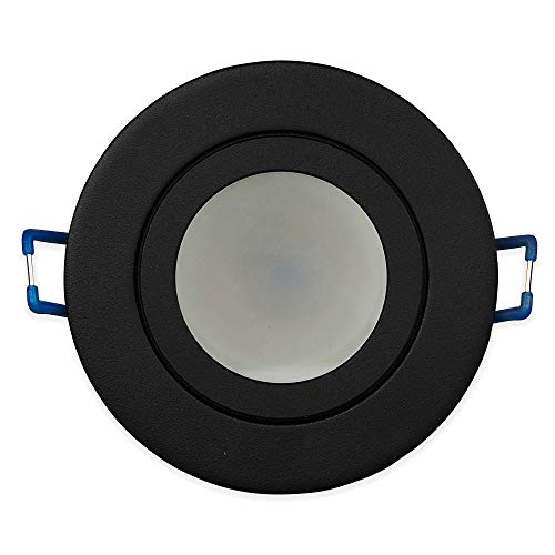 Trano LED Einbaustrahler IP44 schwarz rund 7 Watt warmweiß GU10 230V - Einbau-spot flach für Bad Außen als Deckenleuchte Decken-Strahler - Einbauleuchte 57mm Bohrloch Einbau-Lampe von Trano