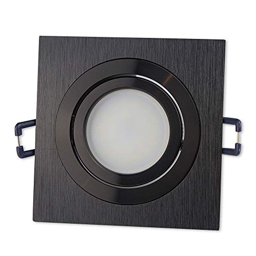 LED Einbaustrahler Schwarz eckig 5 Watt neutralweiß 230V GU10 - Einbauleuchte schwenkbar aus Aluminium - 75-85mm Bohrloch 92x92mm Einbau-Spot Decken-Strahler von Trano