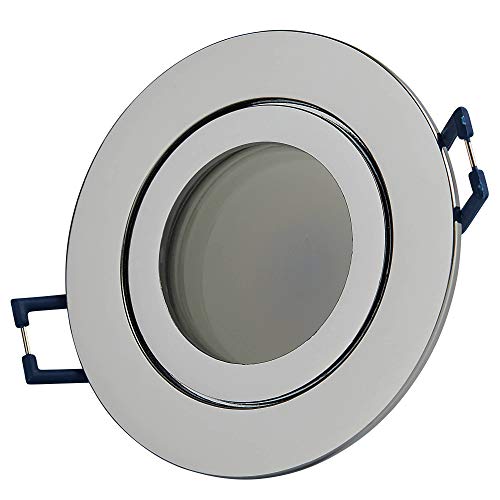 Trano LED Einbaustrahler rund Chrom 5 Watt kaltweiß IP44 12V - MR16 Einbau-spot für Bad Außen als Deckenleuchte - 60mm Bohrloch Deckenstrahler Feuchtraum Dusche Strahler Einbauleuchte von Trano