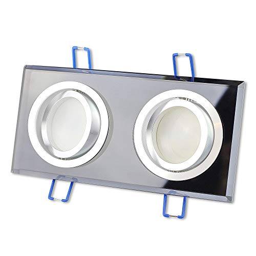 LED Einbaustrahler schwarz 2-fach 5 Watt warmweiß 230V - Einbauleuchte flach eckig aus Glas - Einbau-Spot Decken-Strahler Deckeneinbaustrahler Deckenspot Deckeneinbauleuchte Einbauleuchte von Trano