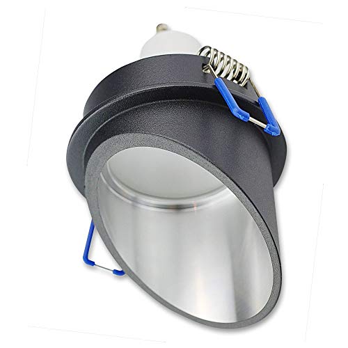 LED Einbaustrahler schwarz - mit Neigung 9 Watt warmweiß 230V - Gu10 Einbauleuchte flach 65mm Bohrloch Einbau-Spot Decken-Strahler von Trano