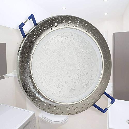 LED Einbaustrahler silber rund 5 Watt neutralweiß super flach 12V MR16 - geeignet für Bad, Außenbereich IP44-60-70mm Bohrloch - Badezimmer rund Spot von Trano