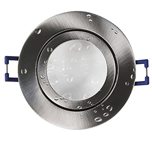 LED Einbaustrahler silber - rund flach 3 Watt warmweiß 230V IP44 - geeignet für Bad, Küche, Sauna, Außenbereich - Ø60-70mm Bohrloch - elegantes Design, hochwertige Verarbeitung, von Trano