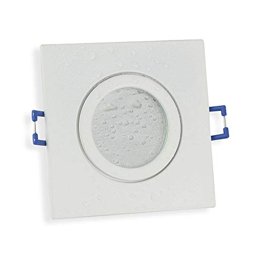 Trano LED Einbaustrahler weiß - eckig warmweiß 5 Watt für Bad und Außen IP44 230V - flach im Design aus Aluminium - dimmbar zur optimalen Ausleuchtung Ø60mm Bohrloch - Einbau-Spot von Trano