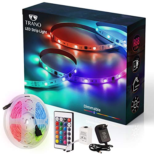 LED Streifen 5m RGB mit Netzteil und Fernbedienung – Stripe dimmbar mit 30 SMD/M 5050 – Band Leiste Lichterkette Lichtband von Trano