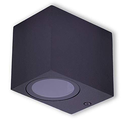 LED Wandleuchte Außen schwarz eckig 1,2 Watt warmweiß - IP44 Down Außen-Leuchte aus Aluminium - 1x GU10 Außenstrahler Garten-Lampe von Trano