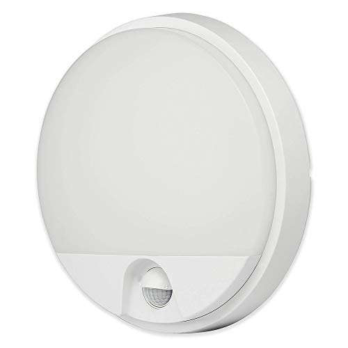 LED Wandleuchte weiß rund 15W mit Bewegungsmelder und Dämmerungssensor IP54 - Außen-Leuchte aus Kunststoff - Außenstrahler Garten-Lampe von Trano