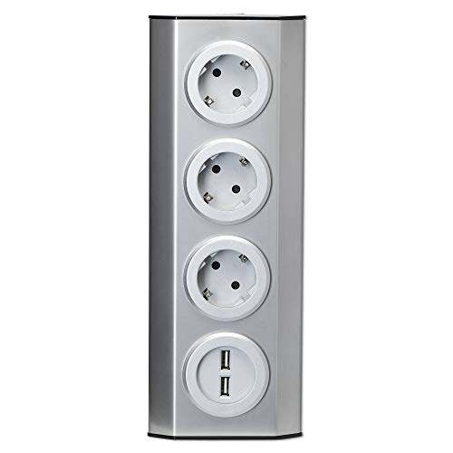 Mehrfachsteckdose 3-fach Steckdosenleiste mit 2-fach USB - zum Beispiel als Tischsteckdose und Steckdosenverteiler - Steckerleiste Stromleiste mit einfacher Montage von Trano