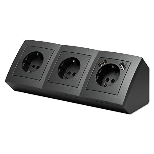 Möbel-Steckdose 3-fach mit 2x USB in Anthrazit für Küche und Büro - Mehrfachsteckdose vertikale und horizontale Montage als Tischsteckdose und Küchensteckdose - Ecksteckdose Steckdosenleiste Möbel-Steckdose 3-fach mit 2x USB in Anthrazit für Küche und Büro - Mehrfachsteckdose vertikale und horizontale Montage als Tischsteckdose und Küchensteckdose - Ecksteckdose Steckdosenleiste von Trano