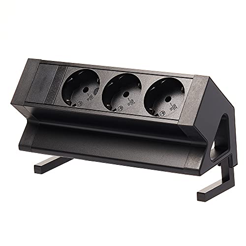 Möbel-Steckdose 3-fach schwarz für Büro oder Küche - Mehrfachsteckdose 2m Kabel rückstandslose Montage als Schreib-Tischsteckdose - Steckdosenleiste von Trano