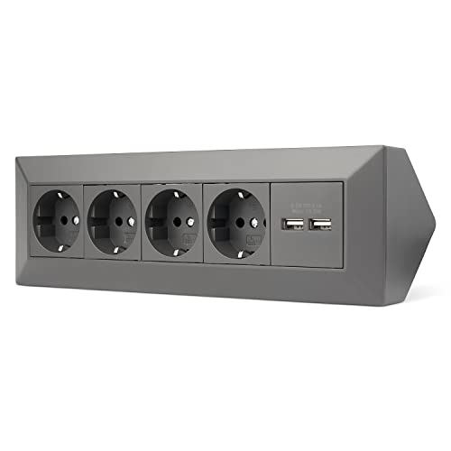 Möbel-Steckdose 4-fach 2x USB für Küche und Büro - Ecksteckdose in schwarz aus hochwertigem Kunststoff ideal für Arbeitsplatte, Tischsteckdose oder Unterbausteckdose mit 4-Steckdosenelement Möbel-Steckdose 4-fach 2x USB für Küche und Büro - Ecksteckdose in schwarz aus hochwertigem Kunststoff ideal für Arbeitsplatte, Tischsteckdose oder Unterbausteckdose mit 4-Steckdosenelement von Trano
