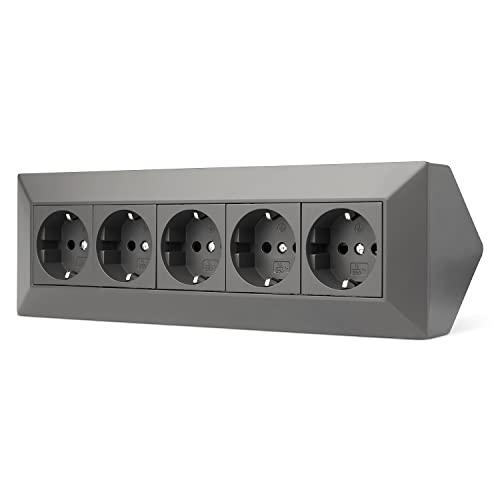 Möbel-Steckdose 5-fach für Küche und Büro - Ecksteckdose in schwarz aus hochwertigem Kunststoff ideal für Arbeitsplatte, Tischsteckdose oder Unterbausteckdose 5x Steckdosenelement Küchensteckdose Möbel-Steckdose 5-fach für Küche und Büro - Ecksteckdose in schwarz aus hochwertigem Kunststoff ideal für Arbeitsplatte, Tischsteckdose oder Unterbausteckdose 5x Steckdosenelement Küchensteckdose von Trano