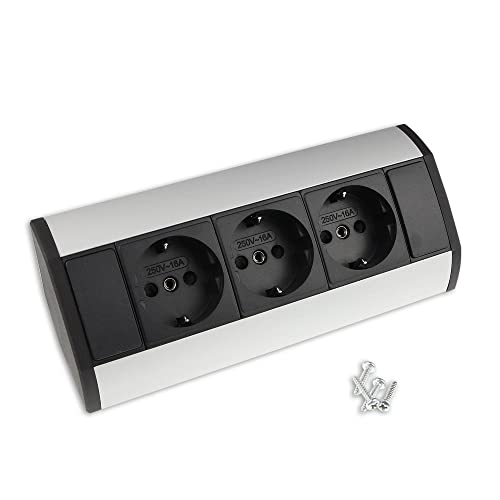 Möbel-Steckdose mit 3x Schuko - hochwertige Ecksteckdose aus Aluminium ideal für Arbeitsplatte, Tischsteckdose oder Unterbausteckdose Steckdosenelement Küchensteckdose von Trano
