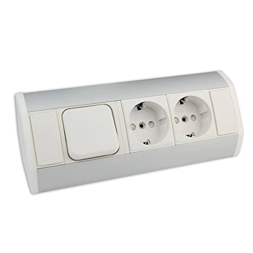 Möbel-Steckdose weiß mit 2x Schuko + Lichtschalter - hochwertige Ecksteckdose aus Aluminium ideal für Arbeitsplatte, Tischsteckdose oder Unterbausteckdose Steckdosenelement Möbel-Steckdose weiß mit 2x Schuko + Lichtschalter - hochwertige Ecksteckdose aus Aluminium ideal für Arbeitsplatte, Tischsteckdose oder Unterbausteckdose Steckdosenelement von Trano