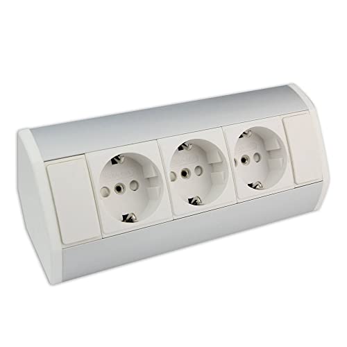 Möbel-Steckdose weiß mit 3x Schuko - hochwertige Ecksteckdose aus Aluminium ideal für Arbeitsplatte, Tischsteckdose oder Unterbausteckdose Steckdosenelement Steckdosenleiste Möbel-Steckdose weiß mit 3x Schuko - hochwertige Ecksteckdose aus Aluminium ideal für Arbeitsplatte, Tischsteckdose oder Unterbausteckdose Steckdosenelement Steckdosenleiste von Trano